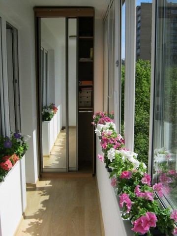 Цветы на подоконнике на балконе
